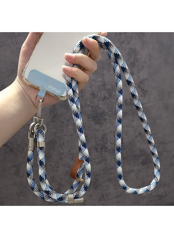 Generic Mobile Phone Lanyard Crossbody Adjustable Outdoor Strap Rope Long Ins Women's Travel Shopping Mountaineering Men's Anti-losing And Anti-dropping-Specifications Support Image Upload:Crossbody Style [black And White Stripes] One-sided Adjustable Braided Lanyard + White Long Clip + Silver Square Buckle  - Image 5
