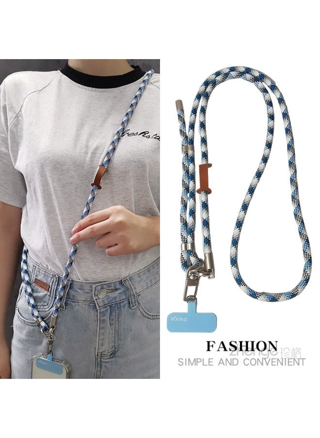Generic Mobile Phone Lanyard Crossbody Adjustable Outdoor Strap Rope Long Ins Women's Travel Shopping Mountaineering Men's Anti-losing And Anti-dropping-Specifications Support Image Upload:Crossbody Style [black And White Stripes] One-sided Adjustable Braided Lanyard + White Long Clip + Silver Square Buckle  - Image 2