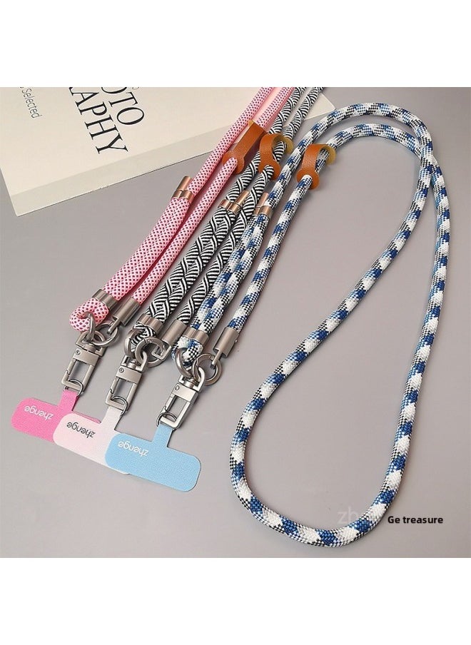 Generic Mobile Phone Lanyard Crossbody Adjustable Outdoor Strap Rope Long Ins Women's Travel Shopping Mountaineering Men's Anti-losing And Anti-dropping-Specifications Support Image Upload:Crossbody Style [black And White Stripes] One-sided Adjustable Braided Lanyard + White Long Clip + Silver Square Buckle  - Image 4