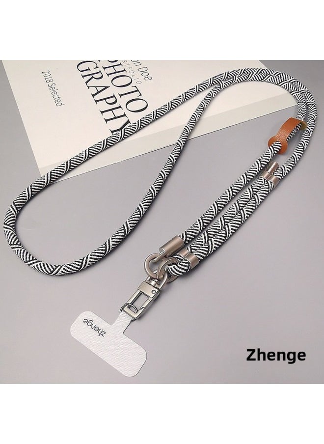 Generic Mobile Phone Lanyard Crossbody Adjustable Outdoor Strap Rope Long Ins Women's Travel Shopping Mountaineering Men's Anti-losing And Anti-dropping-Specifications Support Image Upload:Crossbody Style [black And White Stripes] One-sided Adjustable Braided Lanyard + White Long Clip + Silver Square Buckle  - Image 1