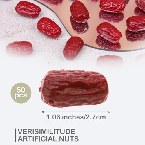Gresorth 50pcs Fake Jujube Decoration Artificial Lifelike Red Date Model Realistic Plastic Dried Fruit Ornament Christmas DIY Party - Image 3