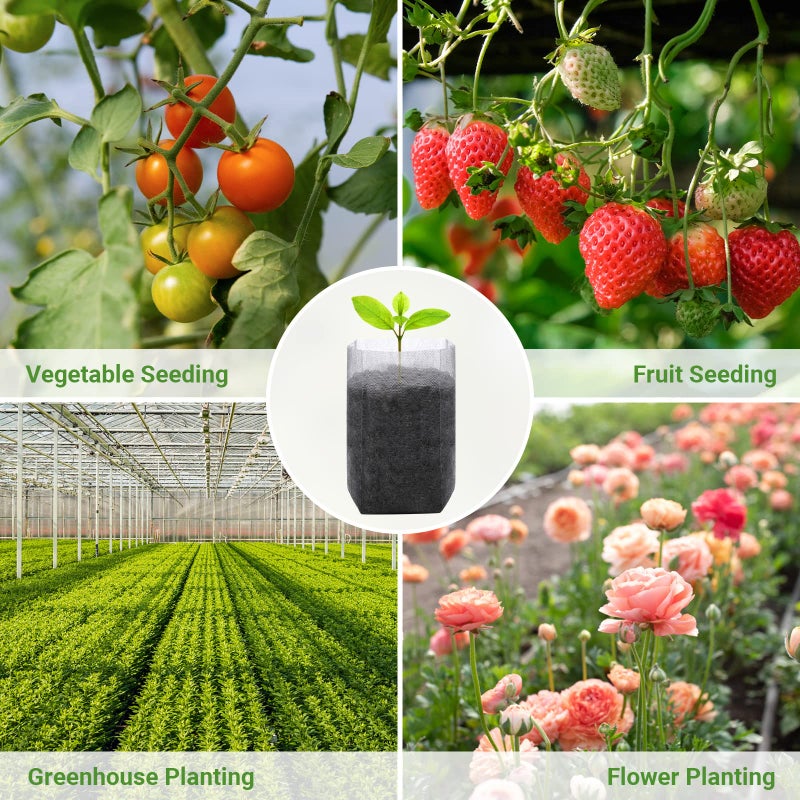 GREANER 200 PCS Nursery Bags, 5.5"x6.3" Non-Woven Fabric Seedling Bags Biodegradable for Home Garden Supply, Tree, Flower, Vegetable, Nursery Pots Container Plants Pouch - Image 2