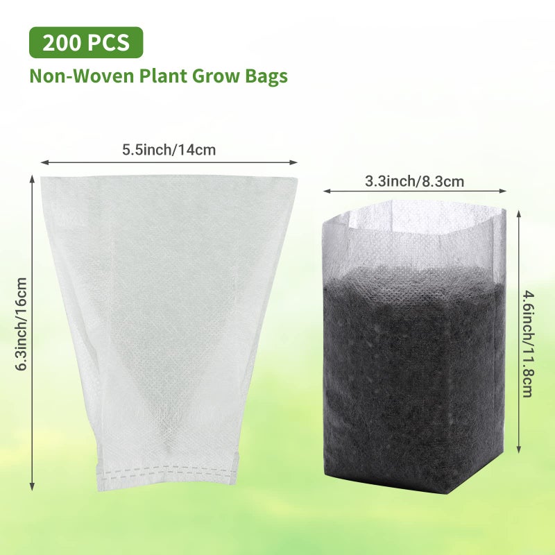 GREANER 200 PCS Nursery Bags, 5.5"x6.3" Non-Woven Fabric Seedling Bags Biodegradable for Home Garden Supply, Tree, Flower, Vegetable, Nursery Pots Container Plants Pouch - Image 3