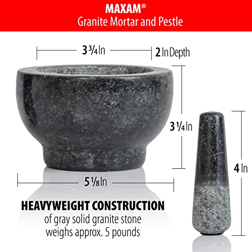 Maxam Mortar and Pestle Set - 5 Inch - Heavy Natural Granite Spice Grinder Bowl, Herb Crusher, Make Fresh Guacamole at Home - Image 2