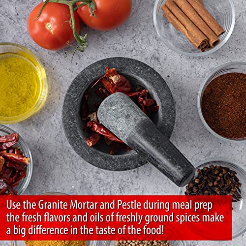 Maxam Mortar and Pestle Set - 5 Inch - Heavy Natural Granite Spice Grinder Bowl, Herb Crusher, Make Fresh Guacamole at Home - Image 3