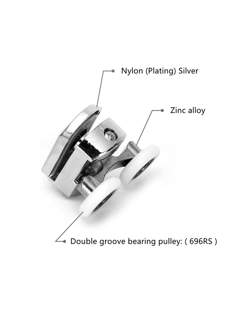4 Pcs 23mm Diameter Shower Door Double Wheels, Upper Bearing Pulleys for Bathroom, Top & Bottom Replacement Parts - Image 5