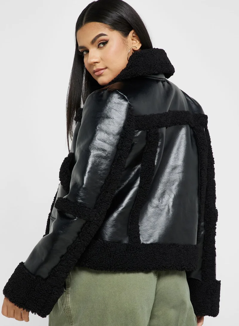 Topshop Maternity Borg Seam Cropped Faux Shearling Biker Jacket