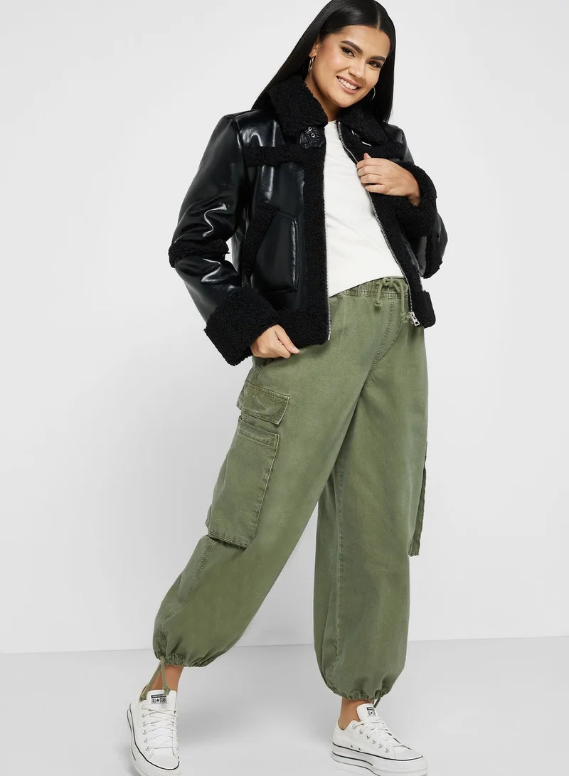 Topshop Maternity Borg Seam Cropped Faux Shearling Biker Jacket