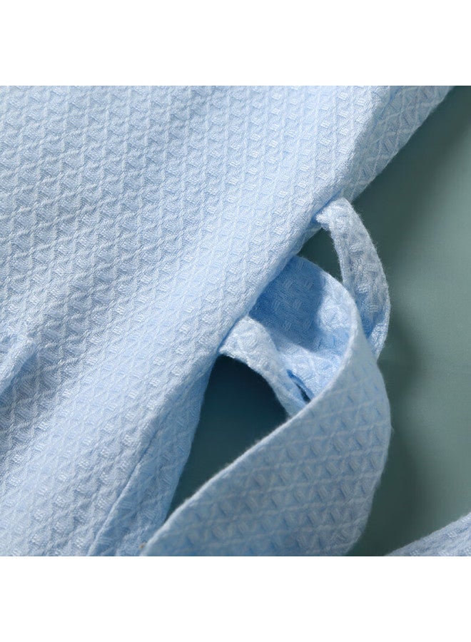 Zhuyibai Bamboo Fiber Bathrobe For Men And Women, Spring And Summer Sleepwear, Home Loungewear, Waffle Weave Gauze Steaming Suit, Blue, Size L - Image 4
