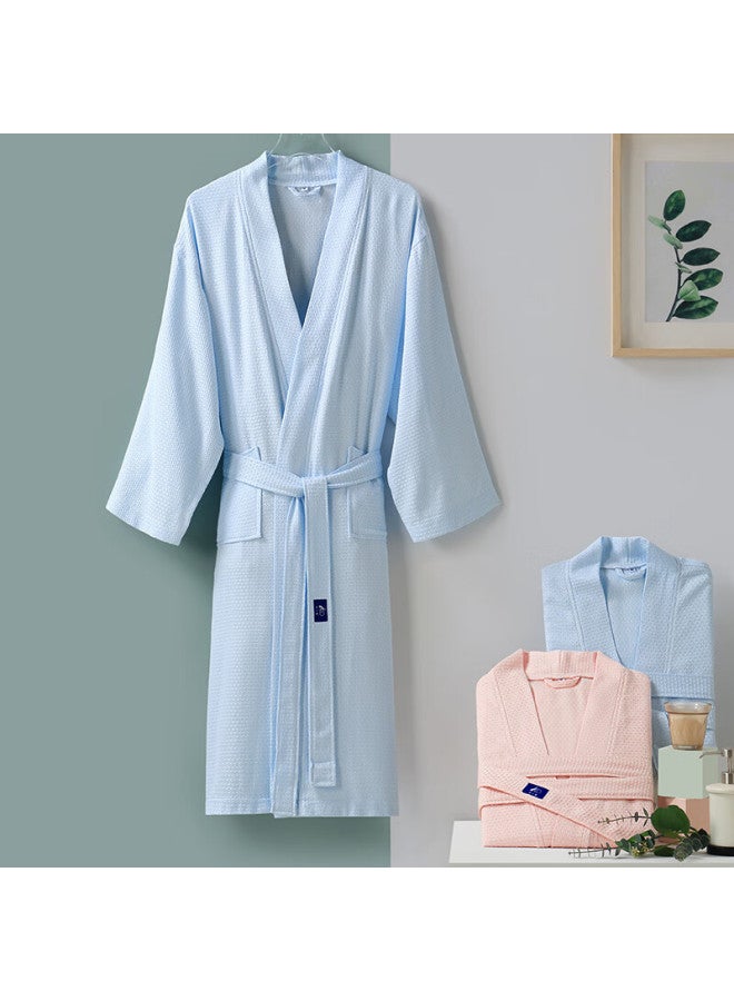 Zhuyibai Bamboo Fiber Bathrobe For Men And Women, Spring And Summer Sleepwear, Home Loungewear, Waffle Weave Gauze Steaming Suit, Blue, Size L - Image 1