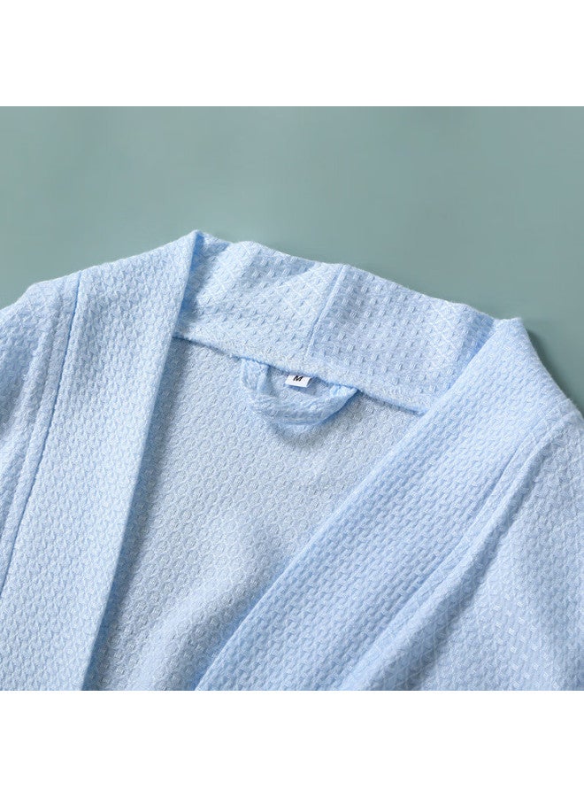 Zhuyibai Bamboo Fiber Bathrobe For Men And Women, Spring And Summer Sleepwear, Home Loungewear, Waffle Weave Gauze Steaming Suit, Blue, Size L - Image 2