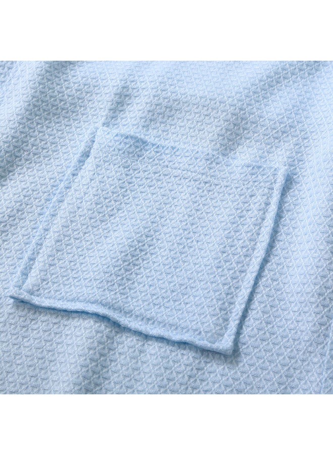 Zhuyibai Bamboo Fiber Bathrobe For Men And Women, Spring And Summer Sleepwear, Home Loungewear, Waffle Weave Gauze Steaming Suit, Blue, Size L - Image 5