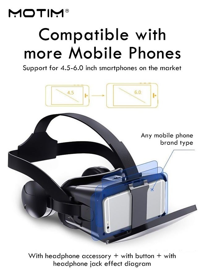 Motim VR Headset + Y1 Joystick, 3D VR Virtual Reality Headset for Movies and Games, Thousand Magic Mirror, An-ti Bluelight VR Glasses Goggles Helmet, Adjustable Pupil Object Distan for Smartphone  - Image 4