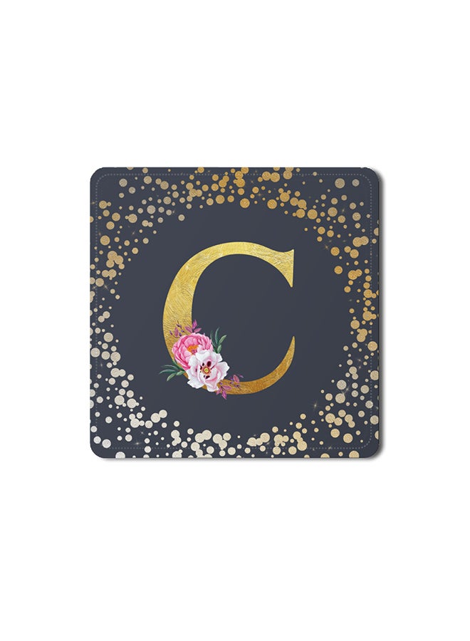 Stylizedd 2 Pack Designer Leather Coasters Mat for Beverage Drinks- Custom Monogram Initial Letter Floral Pattern Alphabet - C (Grey) - Image 1