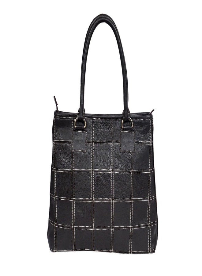 Celtic Structured Leather Shoulder Handbag with Grid Stitching & Zip Closure - Image 1