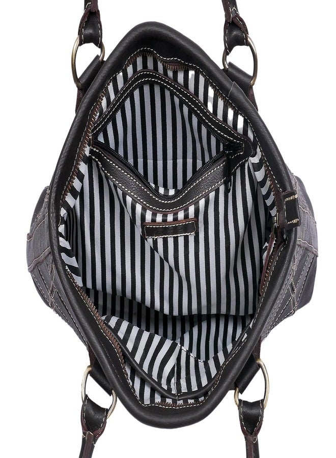 Celtic Structured Leather Shoulder Handbag with Grid Stitching & Zip Closure - Image 4