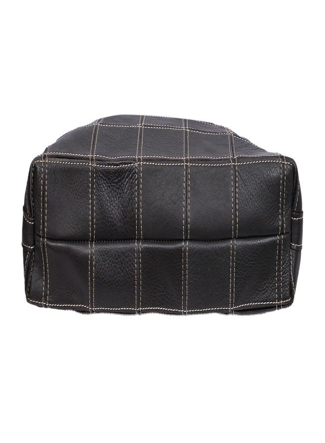 Celtic Structured Leather Shoulder Handbag with Grid Stitching & Zip Closure - Image 3