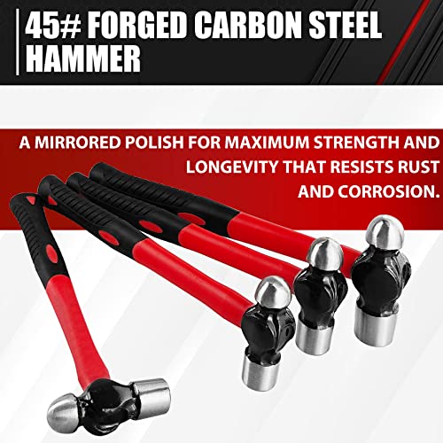 ct C&T 4-Piece Ball Peen Hammer Set,8 12 16 24oz, Fiberglass Handle hammer for Ball Peen,Blow Striking Ball Pein Hammer Handle Tool with Forged Steel Construction & Shock Reduction Grip for Metal Working - Image 3