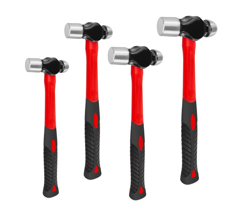 ct C&T 4-Piece Ball Peen Hammer Set,8 12 16 24oz, Fiberglass Handle hammer for Ball Peen,Blow Striking Ball Pein Hammer Handle Tool with Forged Steel Construction & Shock Reduction Grip for Metal Working - Image 1