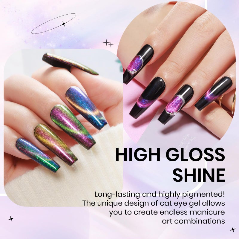 SUPWEE 12 Colors Cat Eye Gel Polish with Magnetic Stick, Chameleon Magnetic Gel Polish Kit Trible Colors Effect Galaxy Cateyes Nail Polish Gel Collection Home DIY Manicure for Women Girl - Image 5