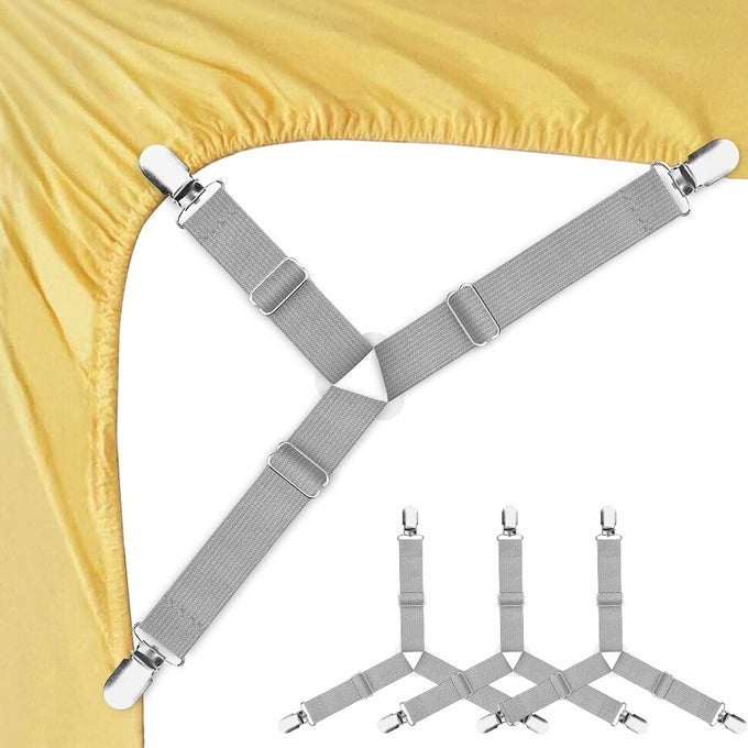 BED SHEET HOLDERS 4 PCS ADJUSTABLE FITTED SHEET STRAPS FOR BED CORNER BEDSHEET HOLDER CLIPS FASTENERS SUSPENDERS LOCKER GRIPPER SCRUNCHIE KEEP SHEET IN PLACE