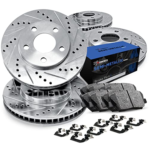 R1 Concepts Front Rear Brakes and Rotors Kit |Front Rear Brake Pads| Brake Rotors and Pads| Semi Metallic Brake Pads and Rotors |Hardware Kit|fits 2002-2006 Subaru Baja, Legacy, Outback - Image 1