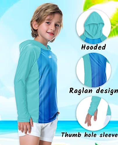 AOBUTE Boys Rash Guard with Hood Girls Uv Long Sleeve Shirt Sun Protection Swimming Shirts Aqua 5-6 Years - Image 3