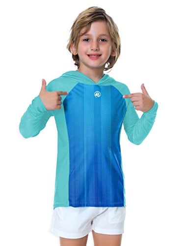 AOBUTE Boys Rash Guard with Hood Girls Uv Long Sleeve Shirt Sun Protection Swimming Shirts Aqua 5-6 Years - Image 4