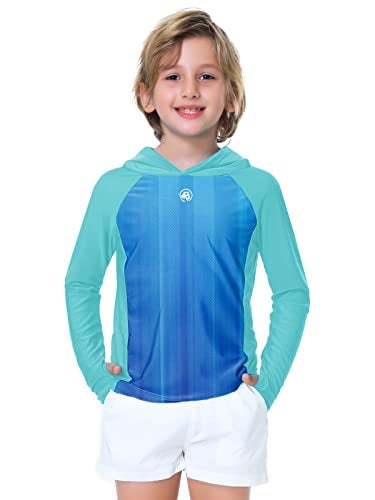 AOBUTE Boys Rash Guard with Hood Girls Uv Long Sleeve Shirt Sun Protection Swimming Shirts Aqua 5-6 Years - Image 5