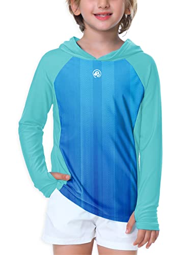 AOBUTE Boys Rash Guard with Hood Girls Uv Long Sleeve Shirt Sun Protection Swimming Shirts Aqua 5-6 Years - Image 1