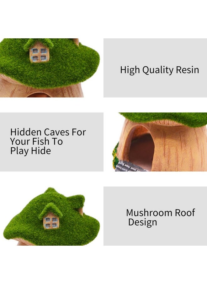 انروي - ديكور حوض السمك AnRui Green Moss Mushroom، ديكورات حوض السمك اللطيفة المصنوعة من الراتينج، زينة كهف مخبأ للأسماك الصغيرة والروبيان وسرطان البحر الناسك والأسماك الذهبية والزواحف - Image 1