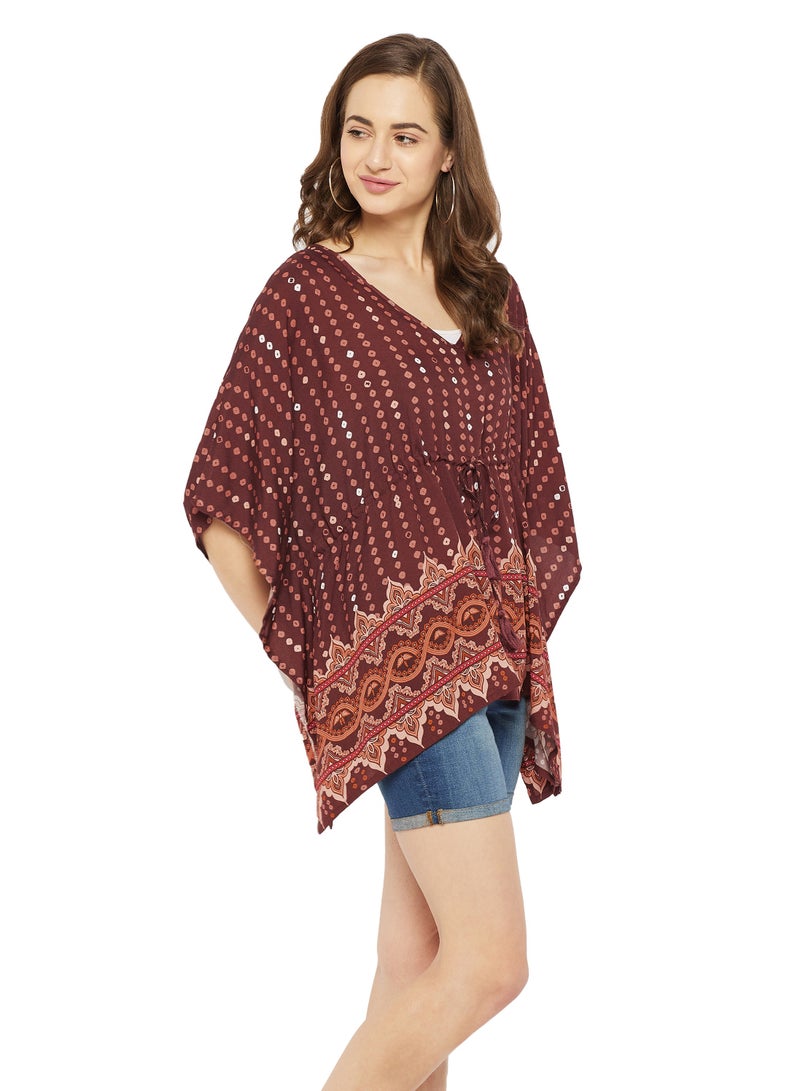 Gypsie Blu Women Short Brown Bandhani Caftans Tunic Dress  - Image 2