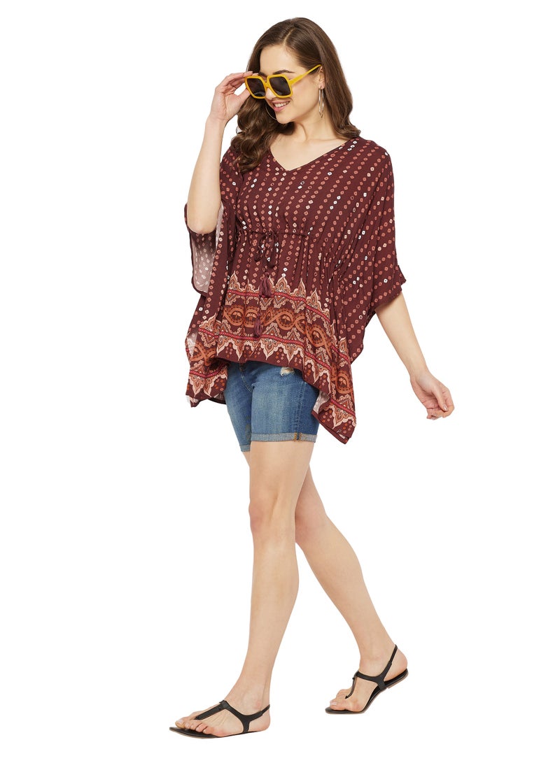 Gypsie Blu Women Short Brown Bandhani Caftans Tunic Dress  - Image 5