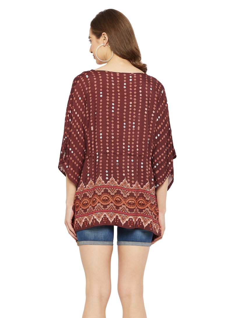Gypsie Blu Women Short Brown Bandhani Caftans Tunic Dress  - Image 4