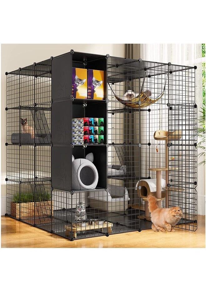 HQ-GAMING - Large Cat Cage with Storage Cube DIY Indoor Catio Cat Enclosures Metal Cat Playpen for 1-4 Cats 4 Tiers Cat Kennel (without Hammock) - Image 1