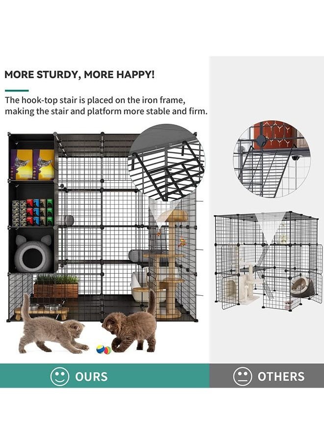HQ-GAMING - Large Cat Cage with Storage Cube DIY Indoor Catio Cat Enclosures Metal Cat Playpen for 1-4 Cats 4 Tiers Cat Kennel (without Hammock) - Image 1