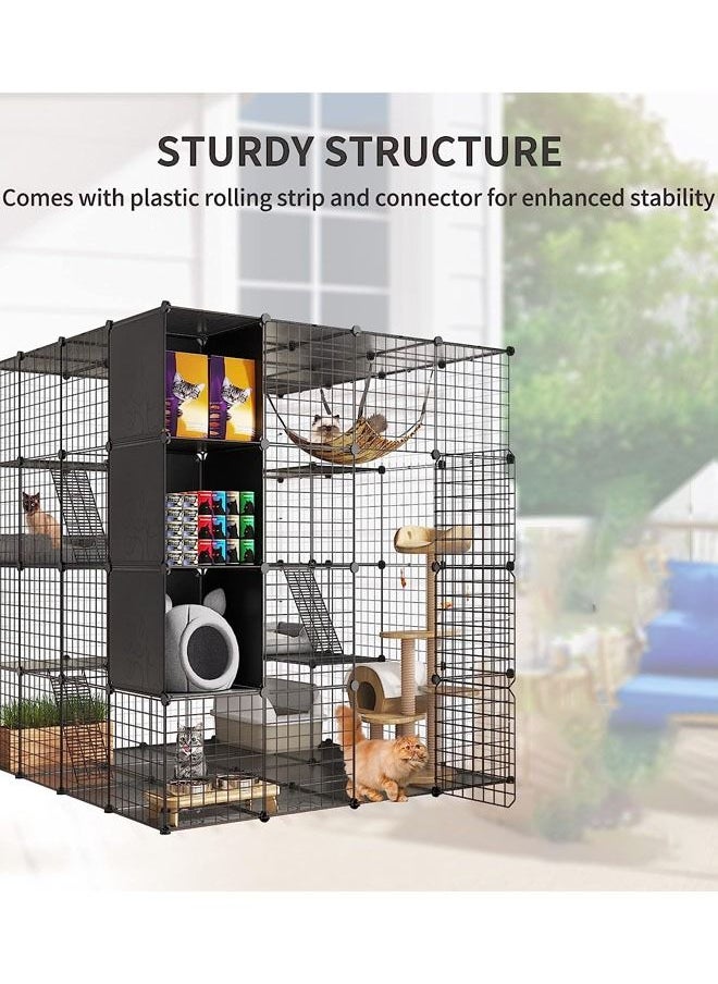 HQ-GAMING - Large Cat Cage with Storage Cube DIY Indoor Catio Cat Enclosures Metal Cat Playpen for 1-4 Cats 4 Tiers Cat Kennel (without Hammock) - Image 1
