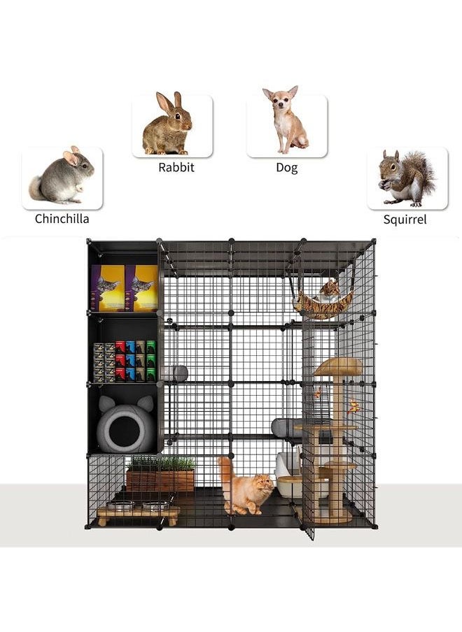 HQ-GAMING - Large Cat Cage with Storage Cube DIY Indoor Catio Cat Enclosures Metal Cat Playpen for 1-4 Cats 4 Tiers Cat Kennel (without Hammock) - Image 1