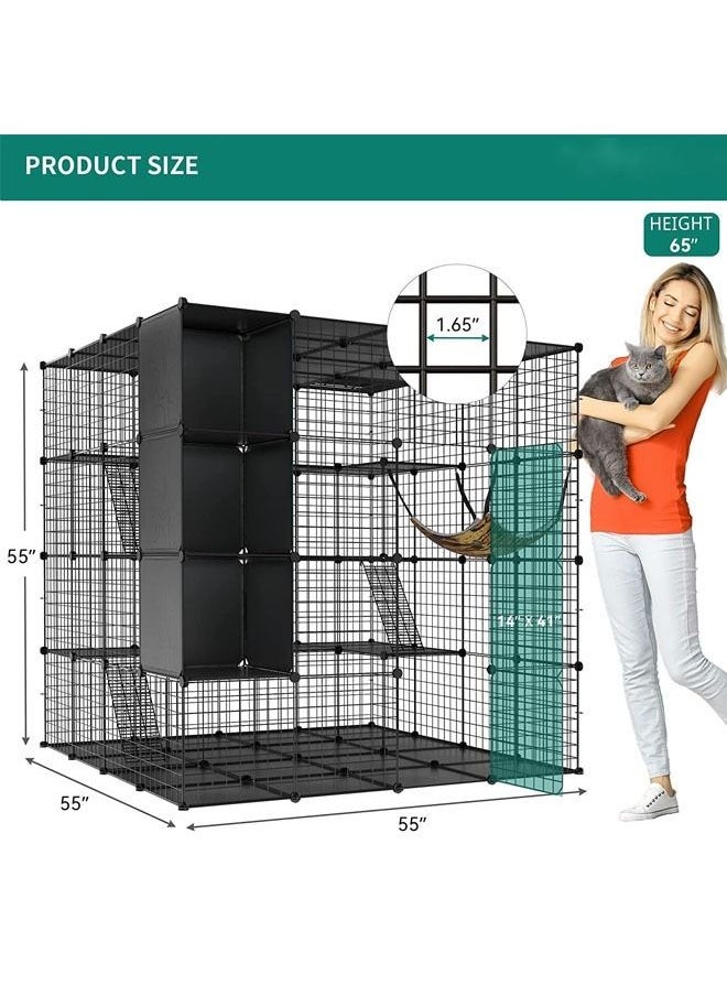 HQ-GAMING - Large Cat Cage with Storage Cube DIY Indoor Catio Cat Enclosures Metal Cat Playpen for 1-4 Cats 4 Tiers Cat Kennel (without Hammock) - Image 1