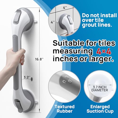 LEVERLOC 2 Pack Shower Grab Bars for Bathtubs and Showers, Easy to Install Suction Shower Handles for Bathroom Removable Handrails for Seniors Elderly Heavy Duty Safety Grip Waterproof Drill Free Gray - Image 4
