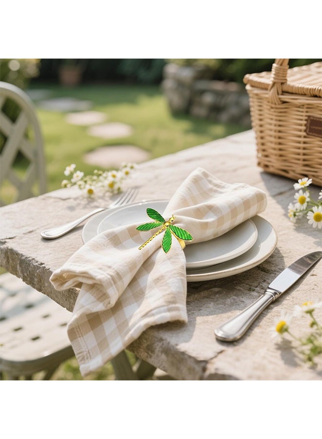 مجموعة خاتم منديل الصيف من 6 ، خاتم منديل اليعسوب الأخضر ، خاتم منديل ذهبي لتزيين الزفاف ، خاتم منديل معدني ، حامل خاتم منديل الخريف ، زخرفة طاولة عيد الميلاد في المزرعة الريفية - Image 3