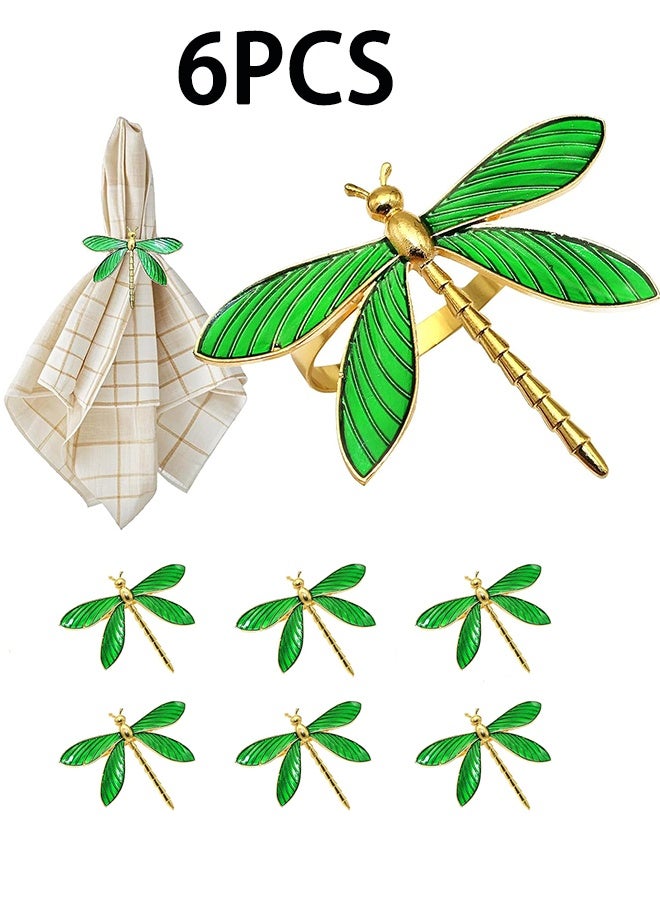 مجموعة خاتم منديل الصيف من 6 ، خاتم منديل اليعسوب الأخضر ، خاتم منديل ذهبي لتزيين الزفاف ، خاتم منديل معدني ، حامل خاتم منديل الخريف ، زخرفة طاولة عيد الميلاد في المزرعة الريفية - Image 1