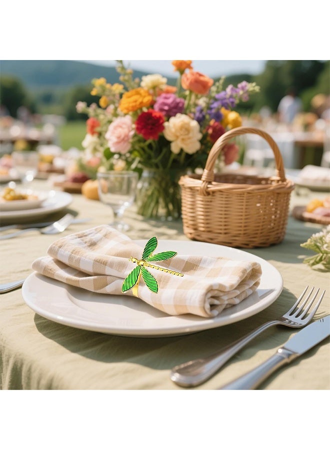 مجموعة خاتم منديل الصيف من 6 ، خاتم منديل اليعسوب الأخضر ، خاتم منديل ذهبي لتزيين الزفاف ، خاتم منديل معدني ، حامل خاتم منديل الخريف ، زخرفة طاولة عيد الميلاد في المزرعة الريفية - Image 4