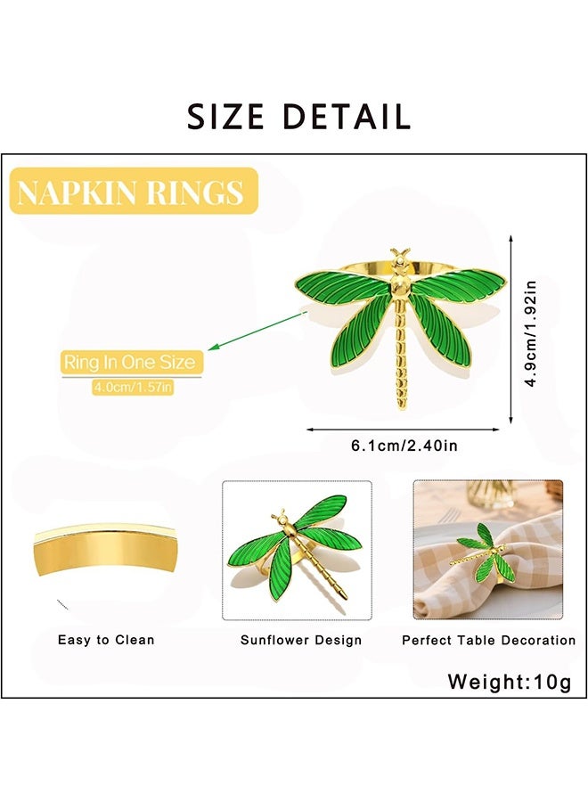 مجموعة خاتم منديل الصيف من 6 ، خاتم منديل اليعسوب الأخضر ، خاتم منديل ذهبي لتزيين الزفاف ، خاتم منديل معدني ، حامل خاتم منديل الخريف ، زخرفة طاولة عيد الميلاد في المزرعة الريفية - Image 2