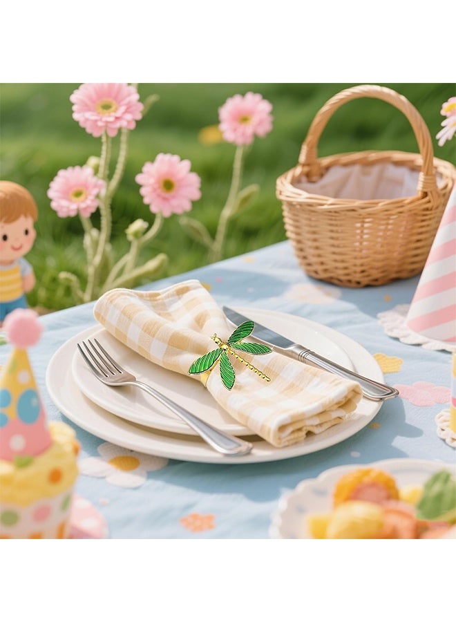 مجموعة خاتم منديل الصيف من 6 ، خاتم منديل اليعسوب الأخضر ، خاتم منديل ذهبي لتزيين الزفاف ، خاتم منديل معدني ، حامل خاتم منديل الخريف ، زخرفة طاولة عيد الميلاد في المزرعة الريفية - Image 5