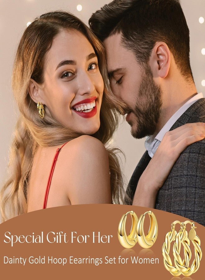 adoyi طقم أقراط أدوي الذهبية الحلقية للنساء والفتيات، أقراط حلقية مطلية بالذهب عيار 14 قيراطًا، أقراط صغيرة سميكة، أقراط حلقية ملتوية، عبوة خفيفة الوزن من 9 أزواج، طقم مجوهرات مثالي لهدايا عيد الحب، عيد الأم، وأعياد الميلاد - Image 3