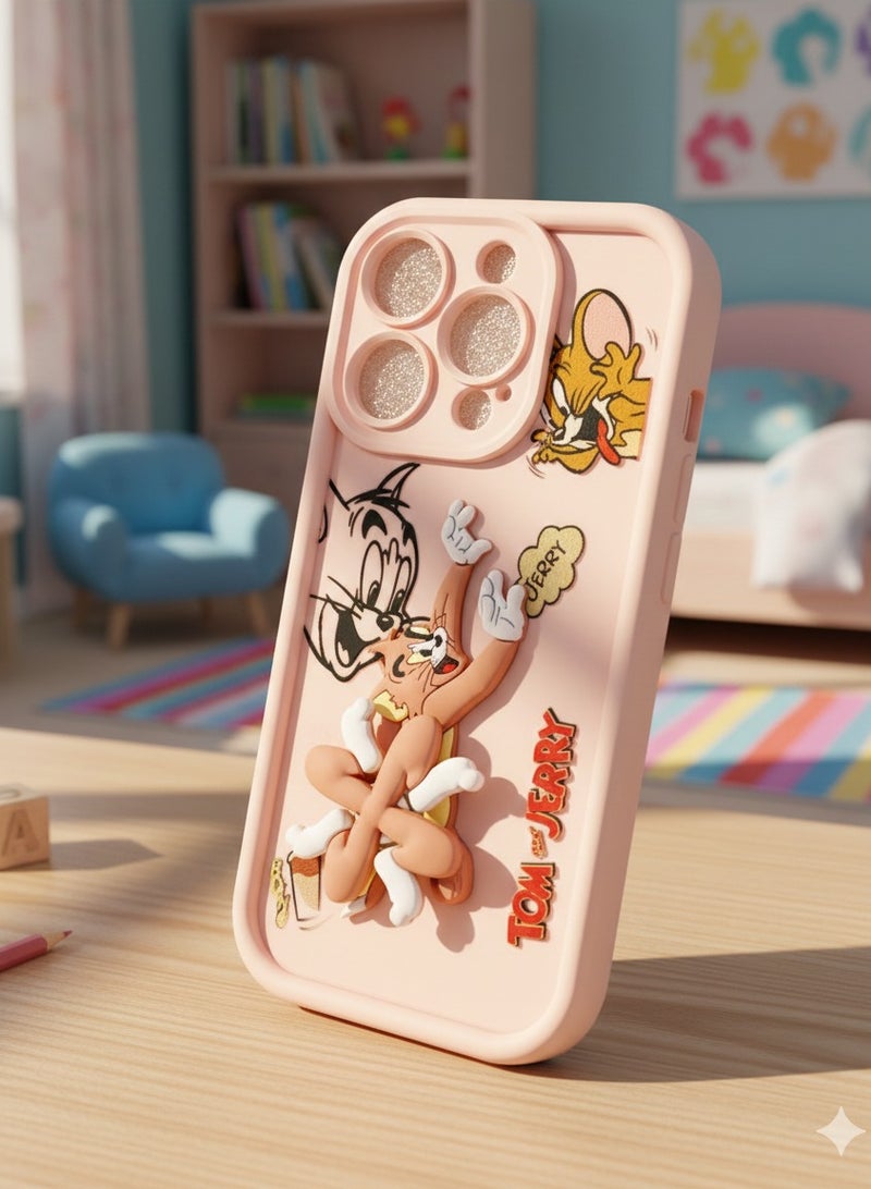 Grace Playful: Pink Silicone Tom & Jerry Phone Case - Cute Cartoon Classic Animation Series Cover for iphone 16 pro max - Image 1
