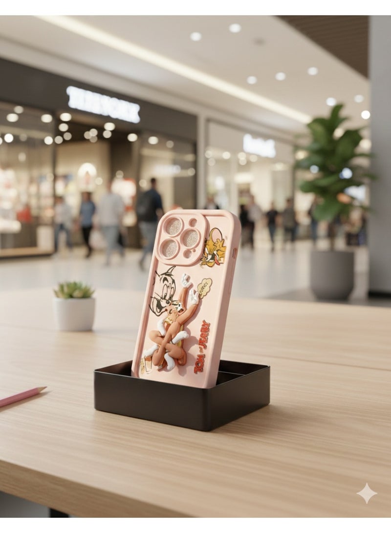 Grace Playful: Pink Silicone Tom & Jerry Phone Case - Cute Cartoon Classic Animation Series Cover for iphone 16 pro max - Image 3