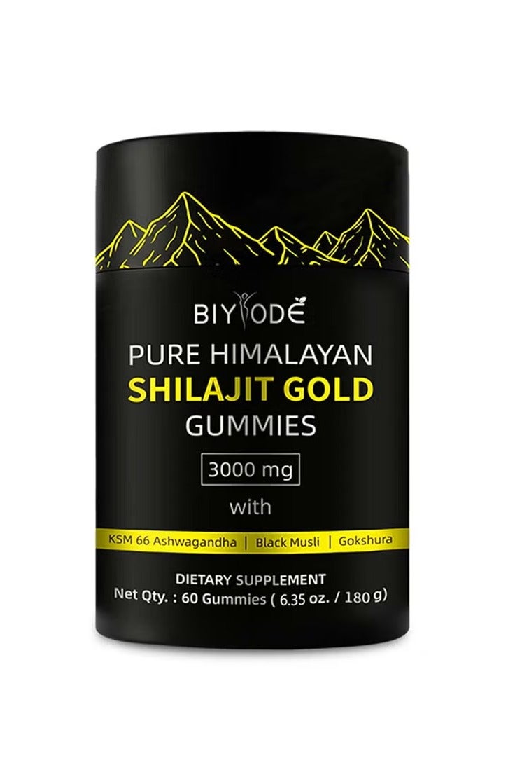 BIYODE Pure Himalayan Shilajit Gummies Gold I Lab Tested I No Added Sugar I Ashwagandha, Gokshura| Fulvic Acid & 85+ Trace Minerals I for Men, Women I Non-GMO I 100% Natural & Organic I 60 Gummy - Image 1