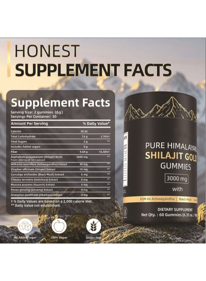 BIYODE Pure Himalayan Shilajit Gummies Gold I Lab Tested I No Added Sugar I Ashwagandha, Gokshura| Fulvic Acid & 85+ Trace Minerals I for Men, Women I Non-GMO I 100% Natural & Organic I 60 Gummy - Image 5